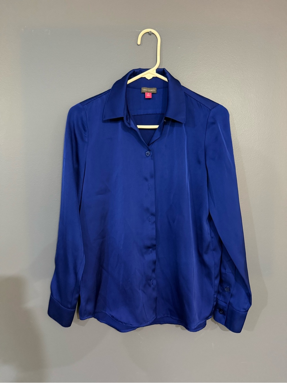 Vince Camuto Cobalt Blue Satin Button-Down Top